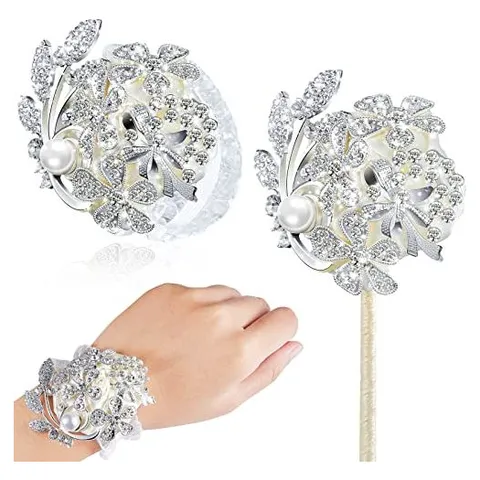 Yunsailing Handgelenk-Corsage & Anstecker – Silver Ivory