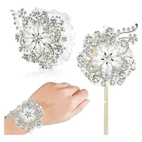 Yunsailing Handgelenk-Corsage & Anstecker – Silber/Elfenbein