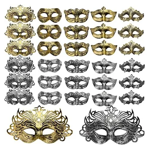 Yunsailing Masquerade Masks with Straps – Gold, Silver