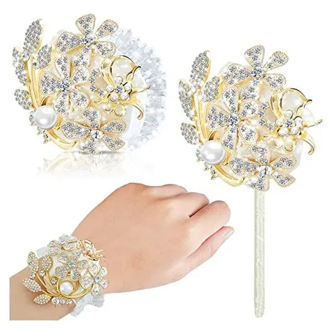 Yunsailing Handgelenk-Corsage & Anstecker – Gold, Elfenbein