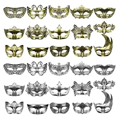 Yunsailing Masquerade Masks with Straps – Gold, Silver