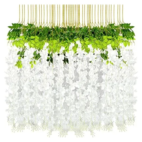 Yunsailing Künstliche hängende Glyzinien – Weiss/Opulenter Garten