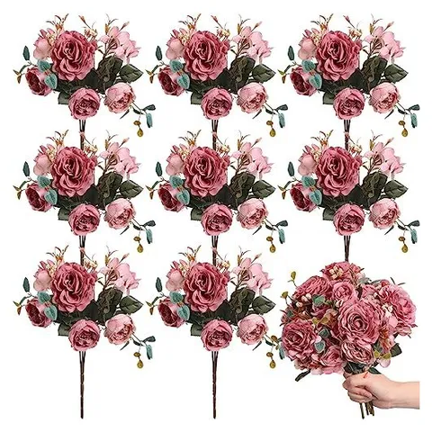 Yunsailing Artificial Peony & Hydrangea Bouquets – Dark Pink