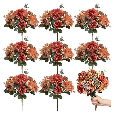 Yunsailing Artificial Peony & Hydrangea Bouquets – Dark Orange · Hydrangea