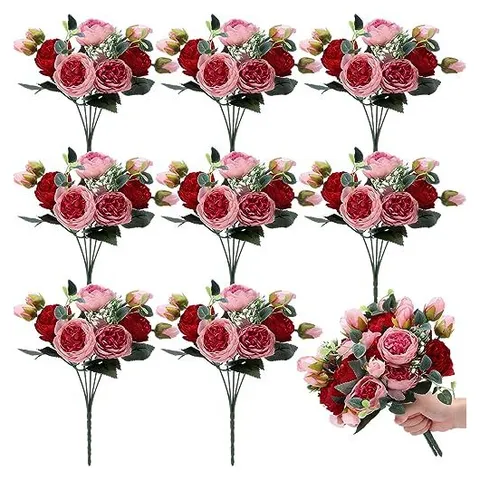 Yunsailing Ramos de peonías artificiales – Rojo Y Rosa