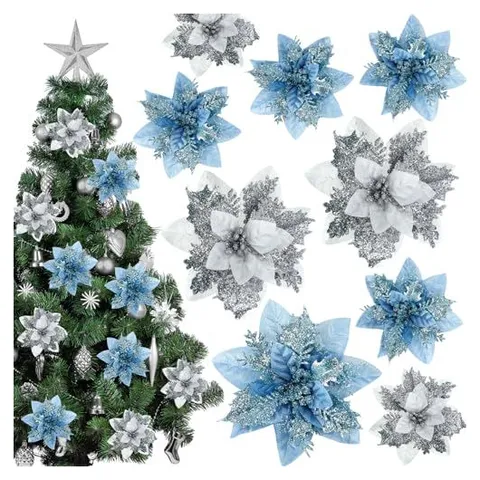 Yunsailing Flores de Pascua con purpurina – Azul Claro, Plateado