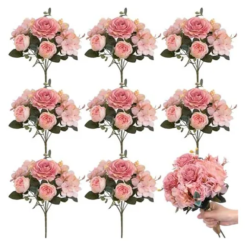 Yunsailing Artificial Peony & Hydrangea Bouquets – Light Pink