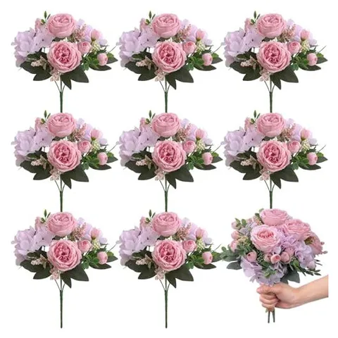 Yunsailing Künstliche Pfingstrosen-Sträuße – Rosa / Purpur
