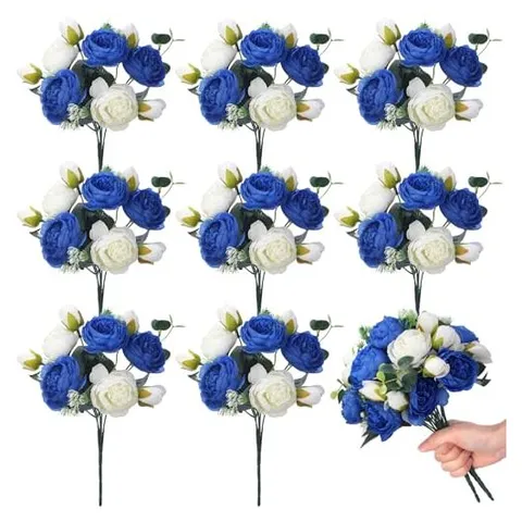 Yunsailing Artificial Peony & Hydrangea Bouquets – Royal Blue and White · Peony