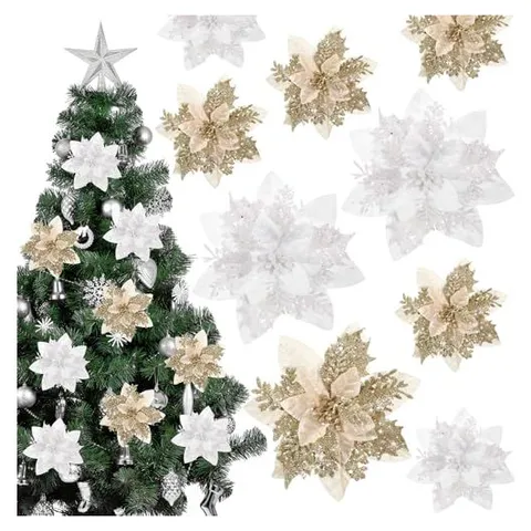 Yunsailing Flores de Pascua con purpurina – Champaign Gold, Blanco Plateado