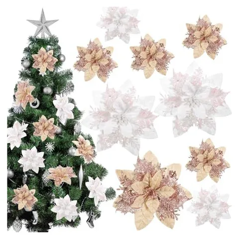 Yunsailing Glitzer-Weihnachtssterne – Rotgold, Silberweiß