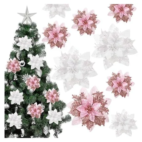 Yunsailing Glitzer-Weihnachtssterne – Rosa, Silberweiß