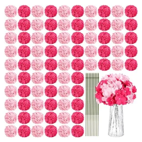 Yunsailing Artificial Hydrangea Flower Heads – Pink Rose Red