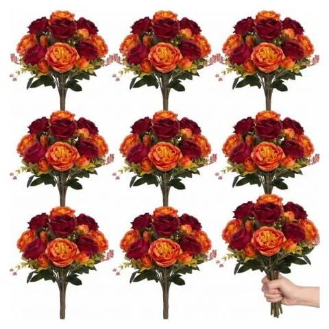 Yunsailing Artificial Peony & Hydrangea Bouquets – Orange-red